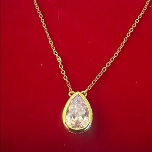 Elegant Gold & Teardrop CZ Necklace with Teardrop Pendant